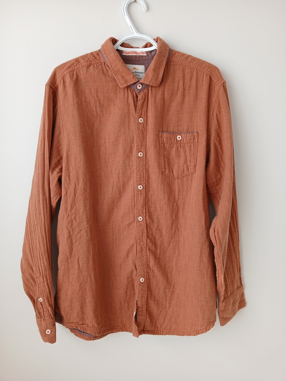 Tommy Bahama Island Crafted Men's Large Casual Button-Up Shirt in Rust Orange